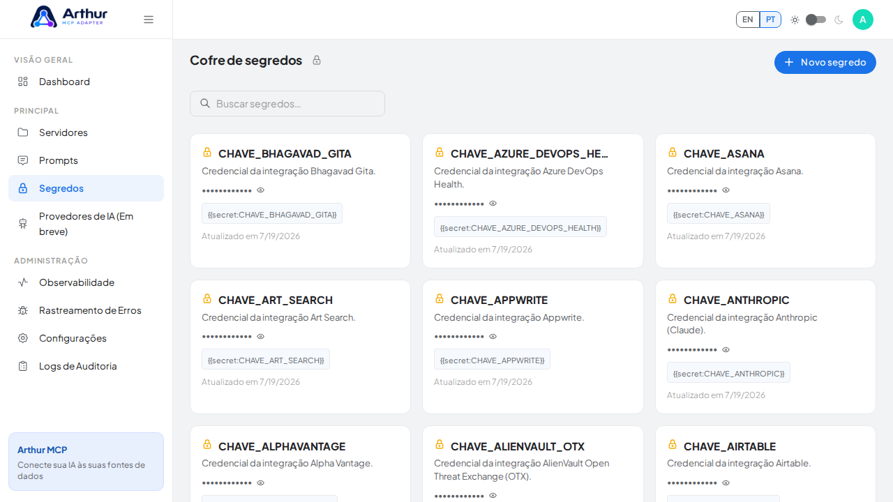 Abra o Cofre de segredos para guardar a credencial do Big Book antes de usar o template