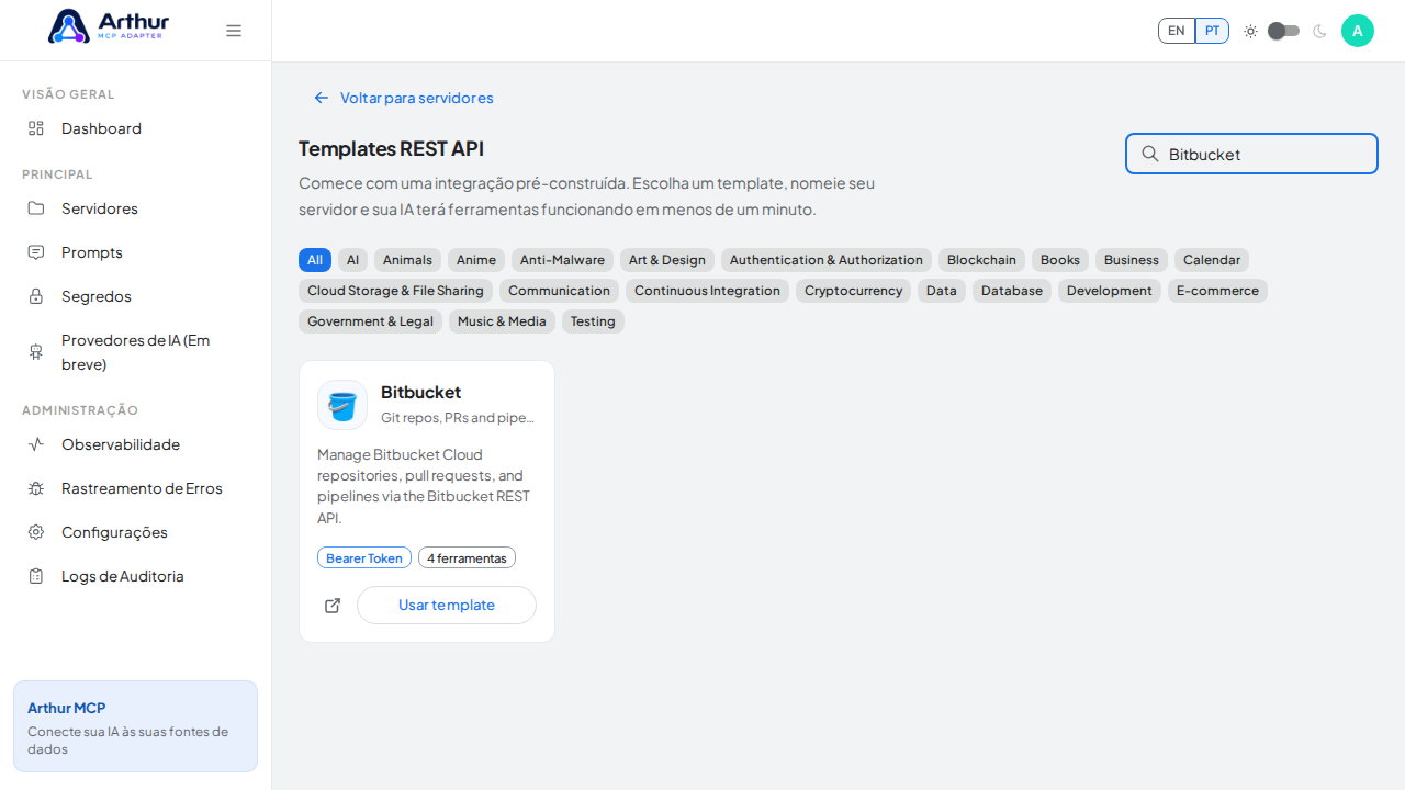 Busque a integração Bitbucket na galeria