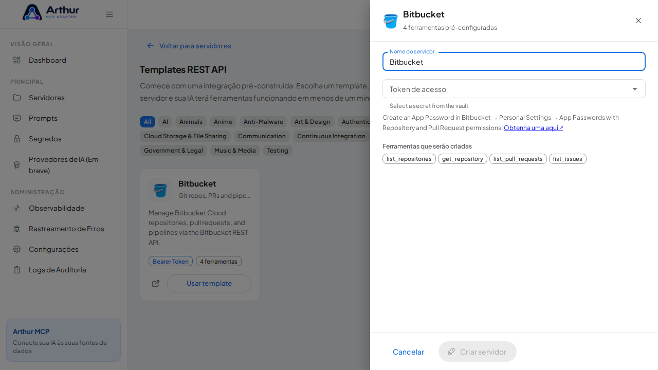 Abra o template Bitbucket com suas ferramentas pré-configuradas