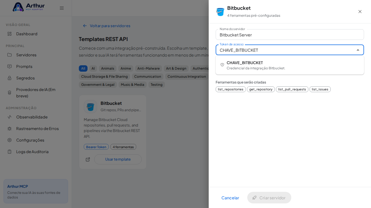Escolha o segredo CHAVEBITBUCKET nas sugestões do cofre