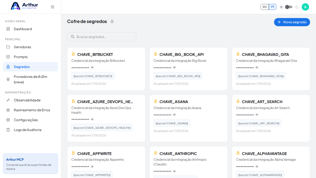 Abra o Cofre de segredos para guardar a credencial do Bitrise antes de usar o template