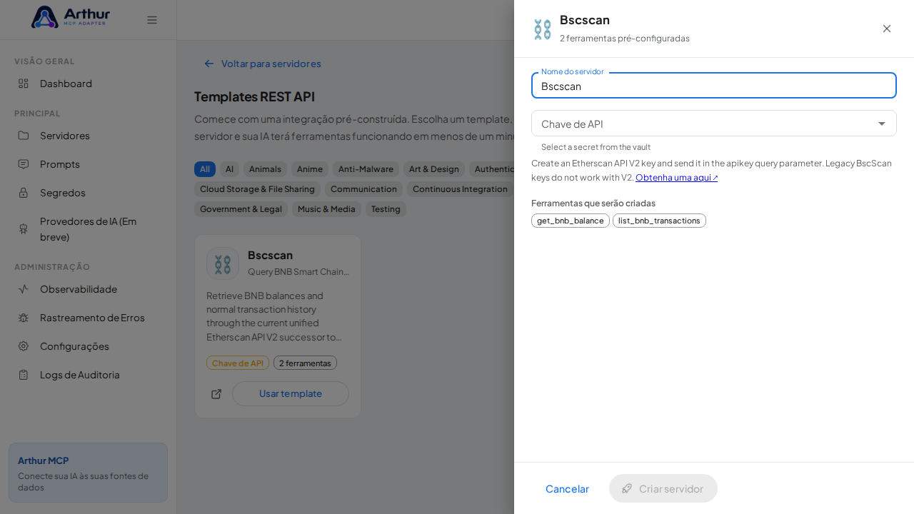 Abra o template Bscscan com suas ferramentas pré-configuradas