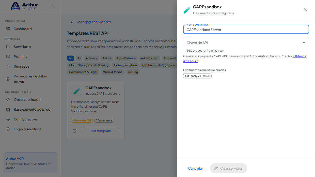 Nomeie o servidor com o nome da integração que ele oferece