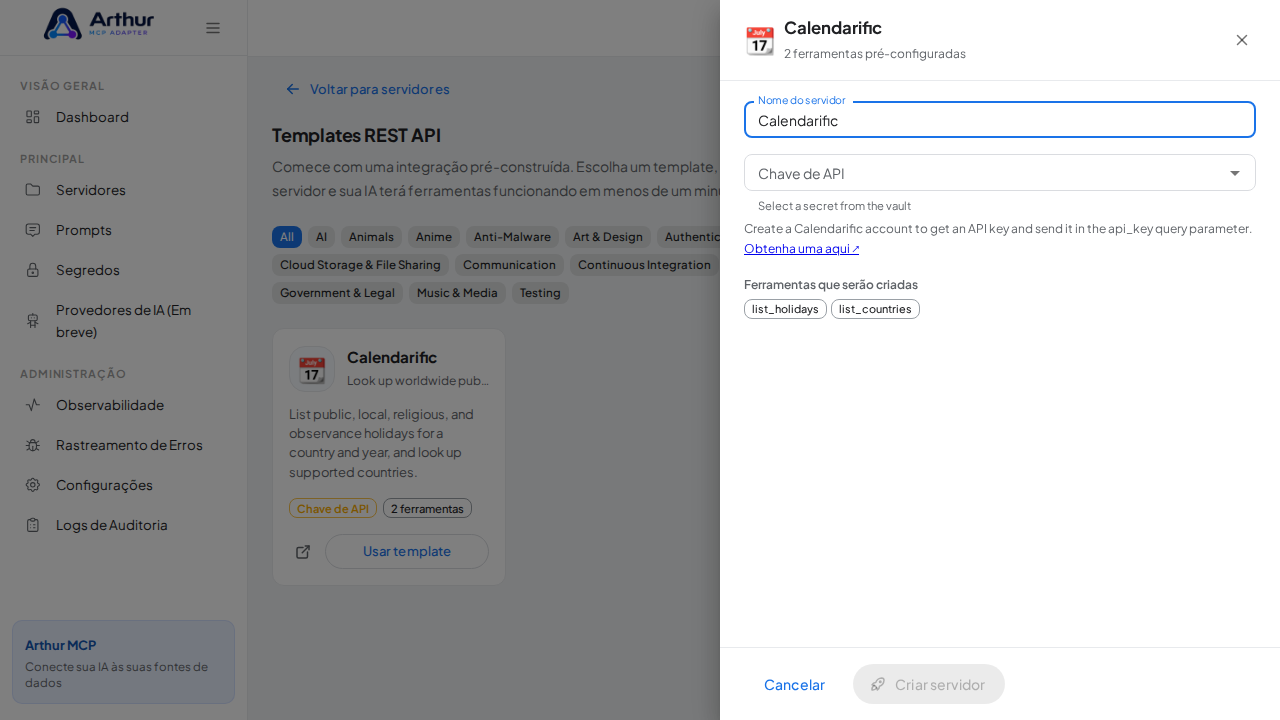 Abra o template Calendarific com suas ferramentas pré-configuradas