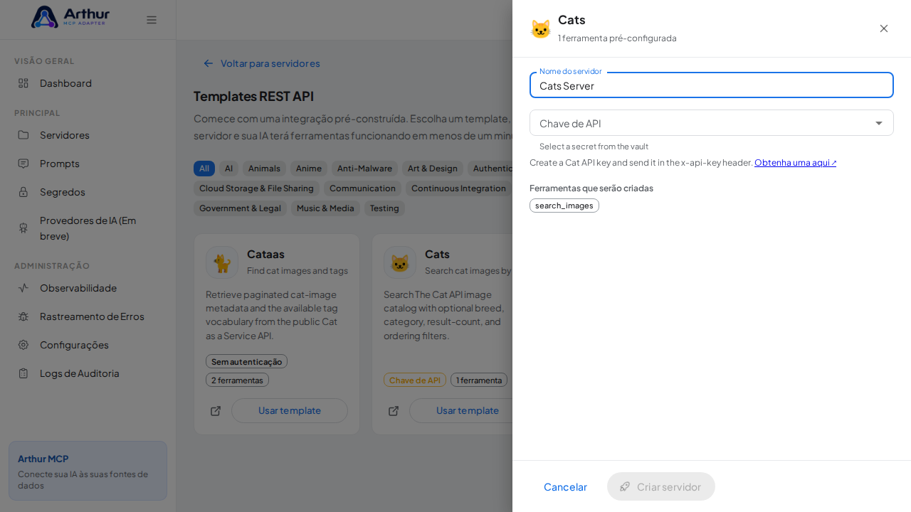 Nomeie o servidor com o nome da integração que ele oferece