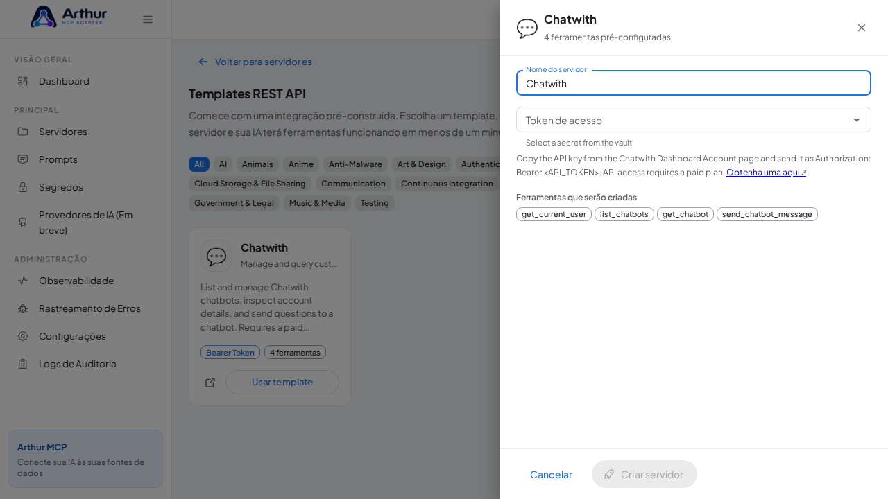 Abra o template Chatwith com suas ferramentas pré-configuradas
