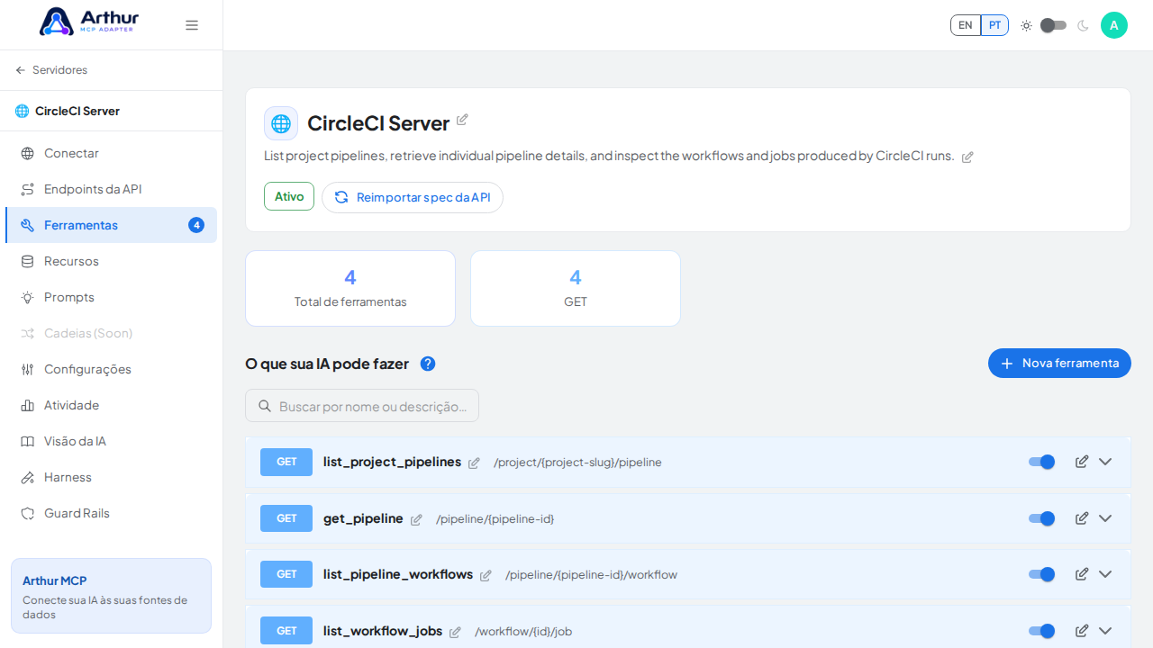 Revise as ferramentas geradas a partir do template CircleCI