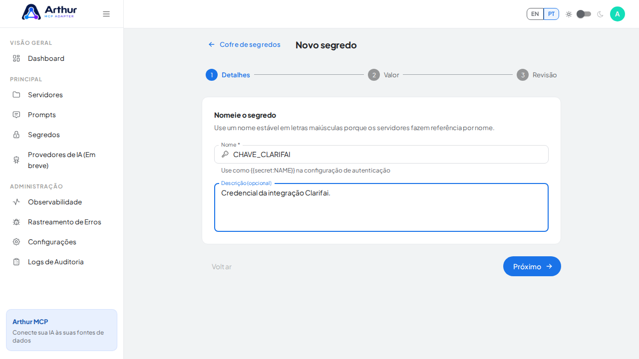 Registre a finalidade da credencial para reconhecê-la depois