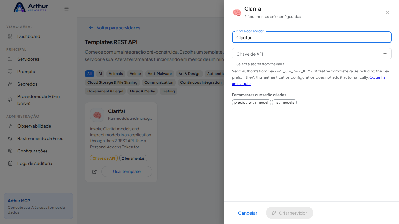 Abra o template Clarifai com suas ferramentas pré-configuradas