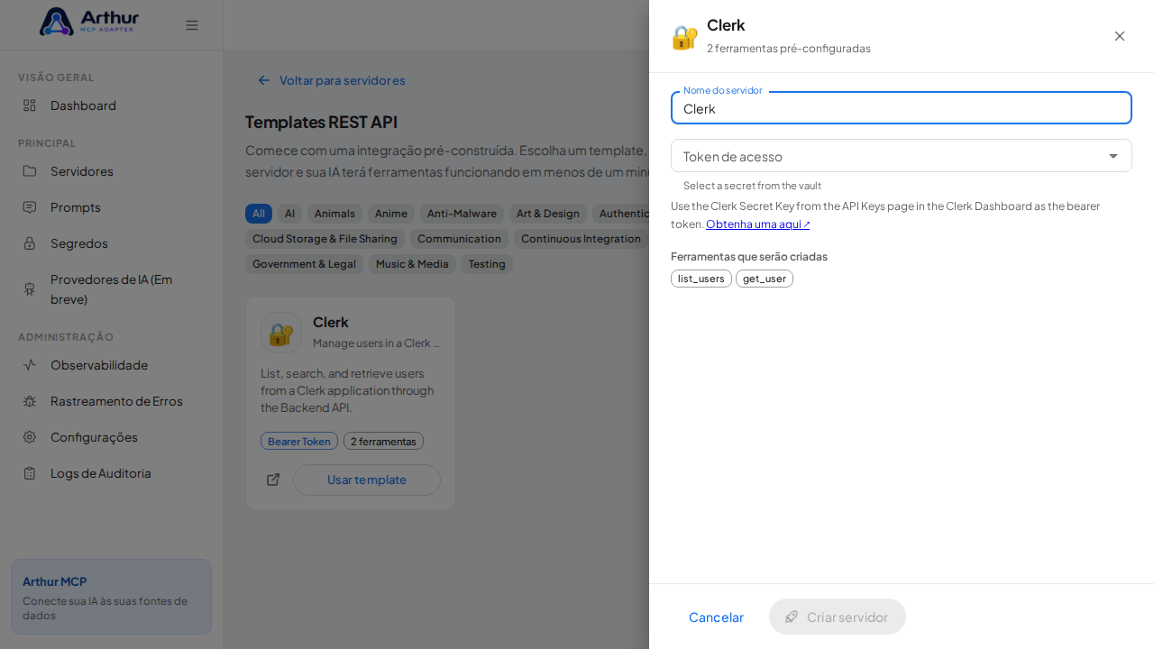 Abra o template Clerk com suas ferramentas pré-configuradas