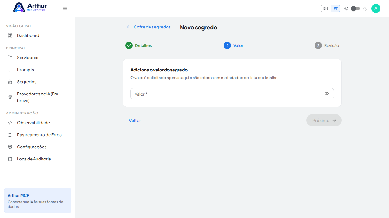 Continue para a etapa do valor protegido