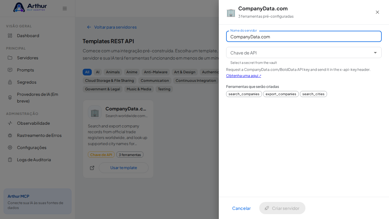 Abra o template CompanyData.com com suas ferramentas pré-configuradas