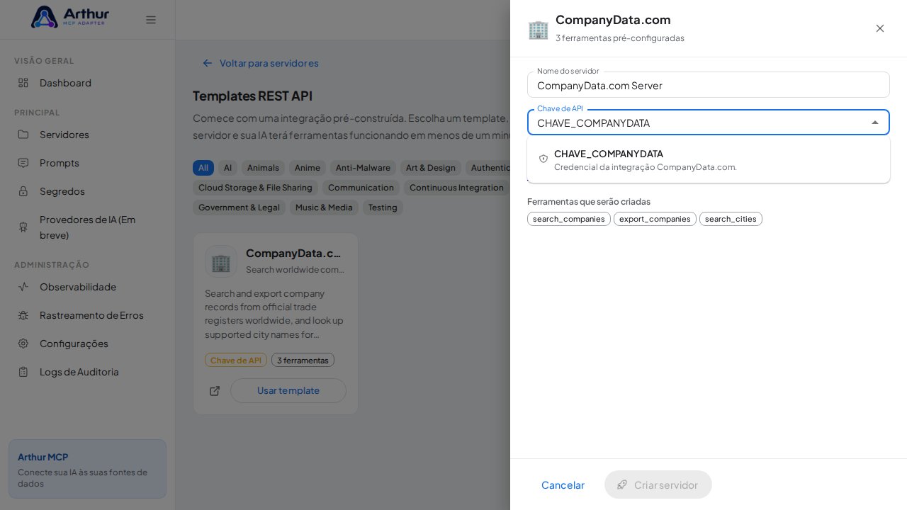 Escolha o segredo CHAVECOMPANYDATA nas sugestões do cofre