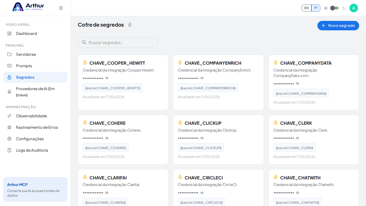 Abra o Cofre de segredos para guardar a credencial do Corbado antes de usar o template