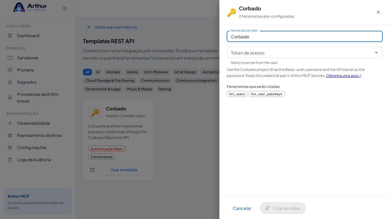 Abra o template Corbado com suas ferramentas pré-configuradas