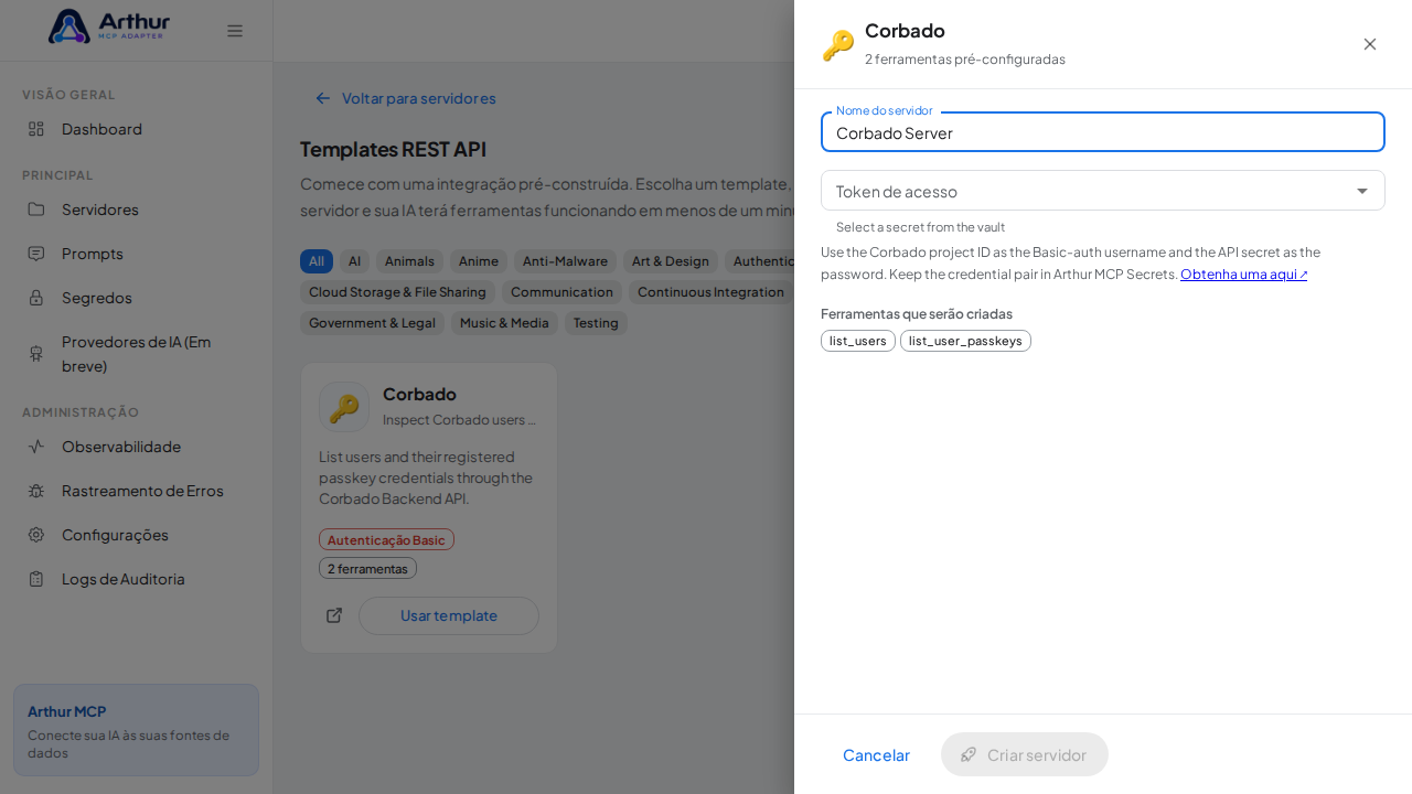 Nomeie o servidor com o nome da integração que ele oferece