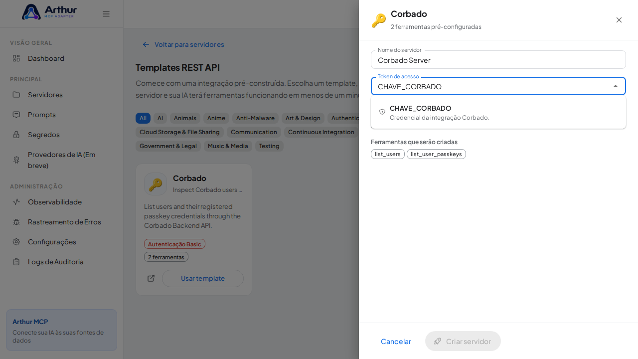 Escolha o segredo CHAVECORBADO nas sugestões do cofre