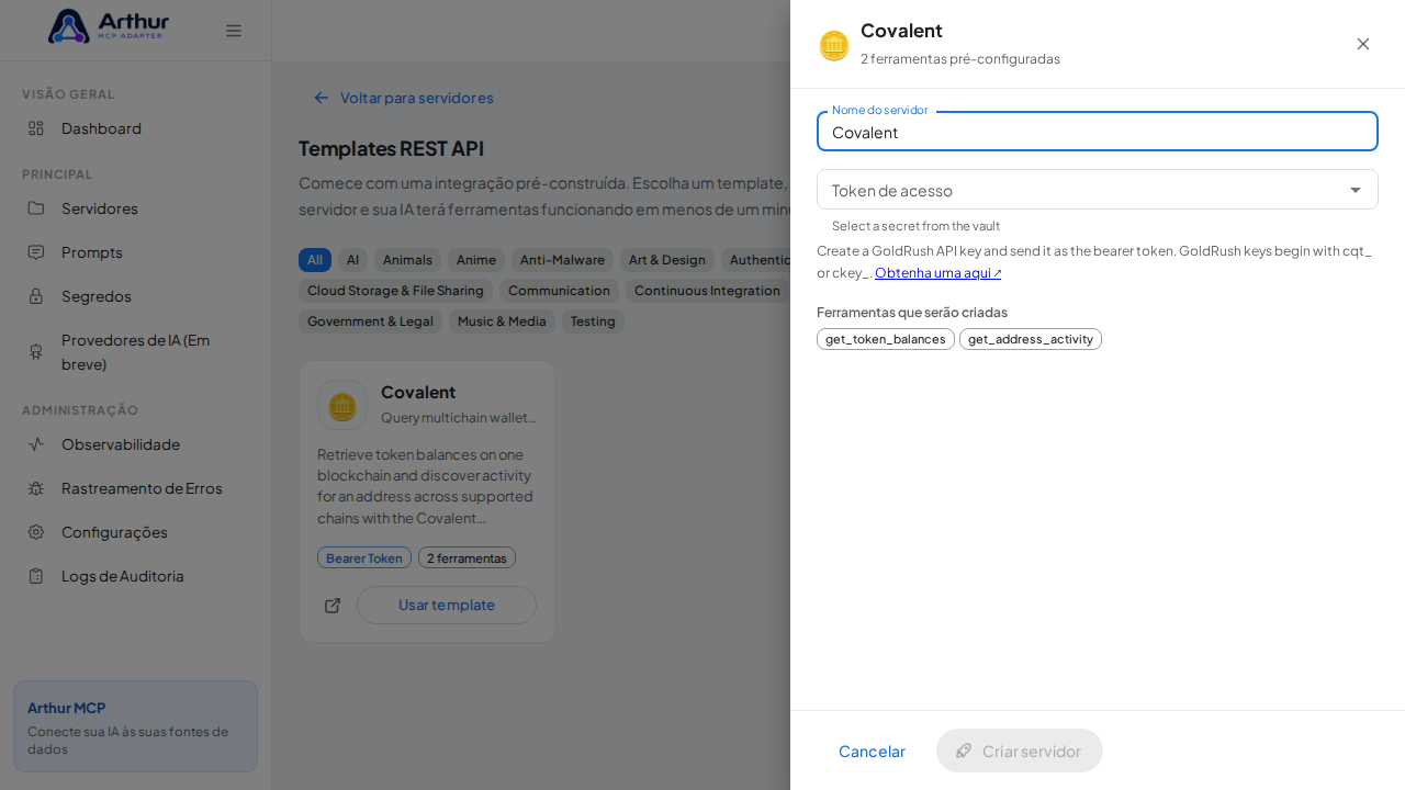Abra o template Covalent com suas ferramentas pré-configuradas