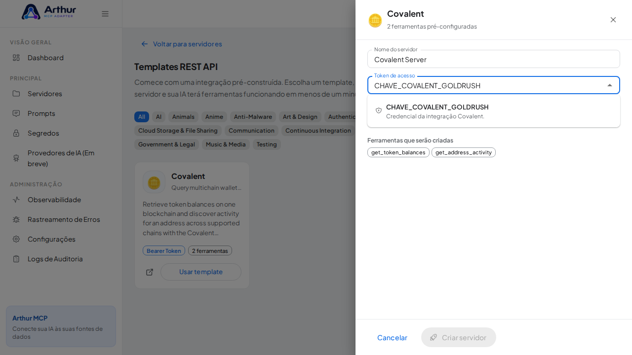 Escolha o segredo CHAVECOVALENTGOLDRUSH nas sugestões do cofre