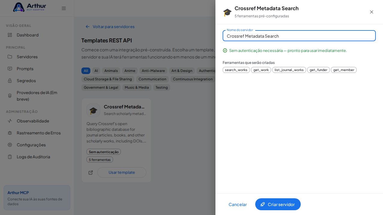 Abra o template Crossref Metadata Search com suas ferramentas pré-configuradas