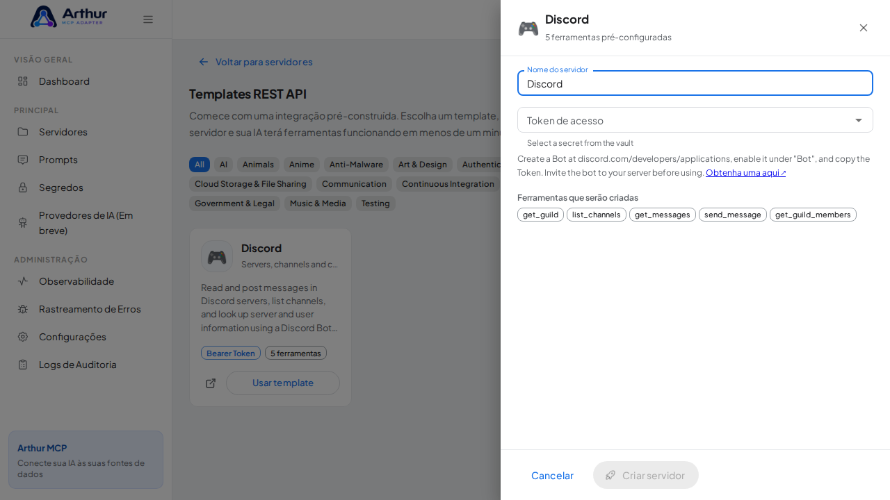 Abra o template Discord com suas ferramentas pré-configuradas