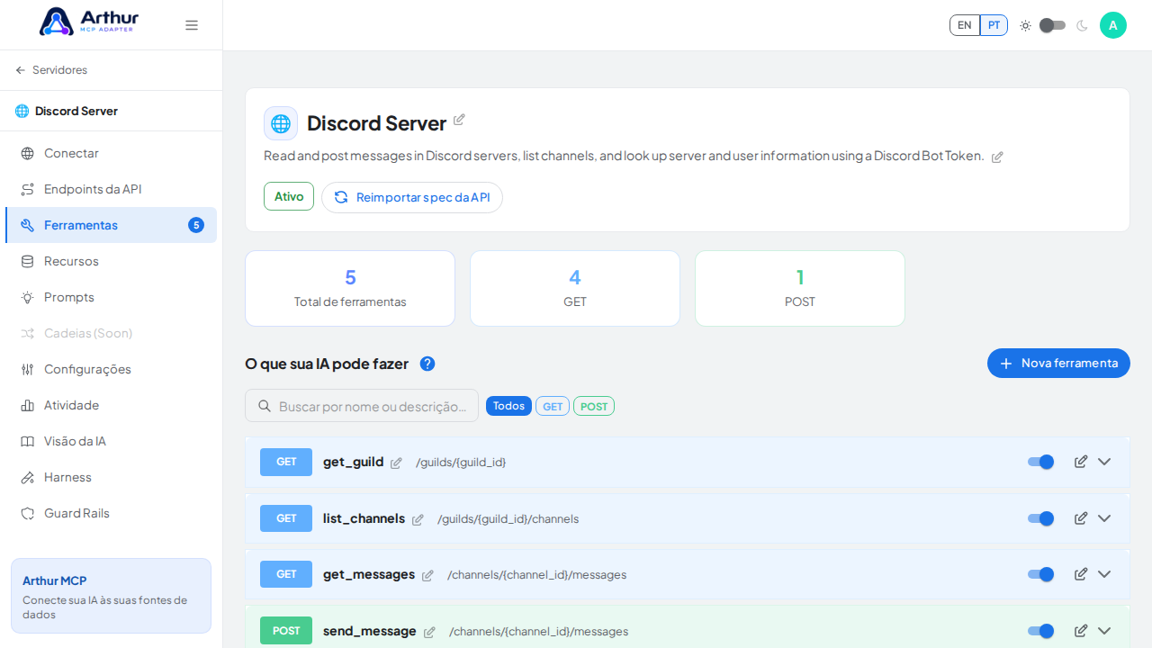 Revise as ferramentas geradas a partir do template Discord