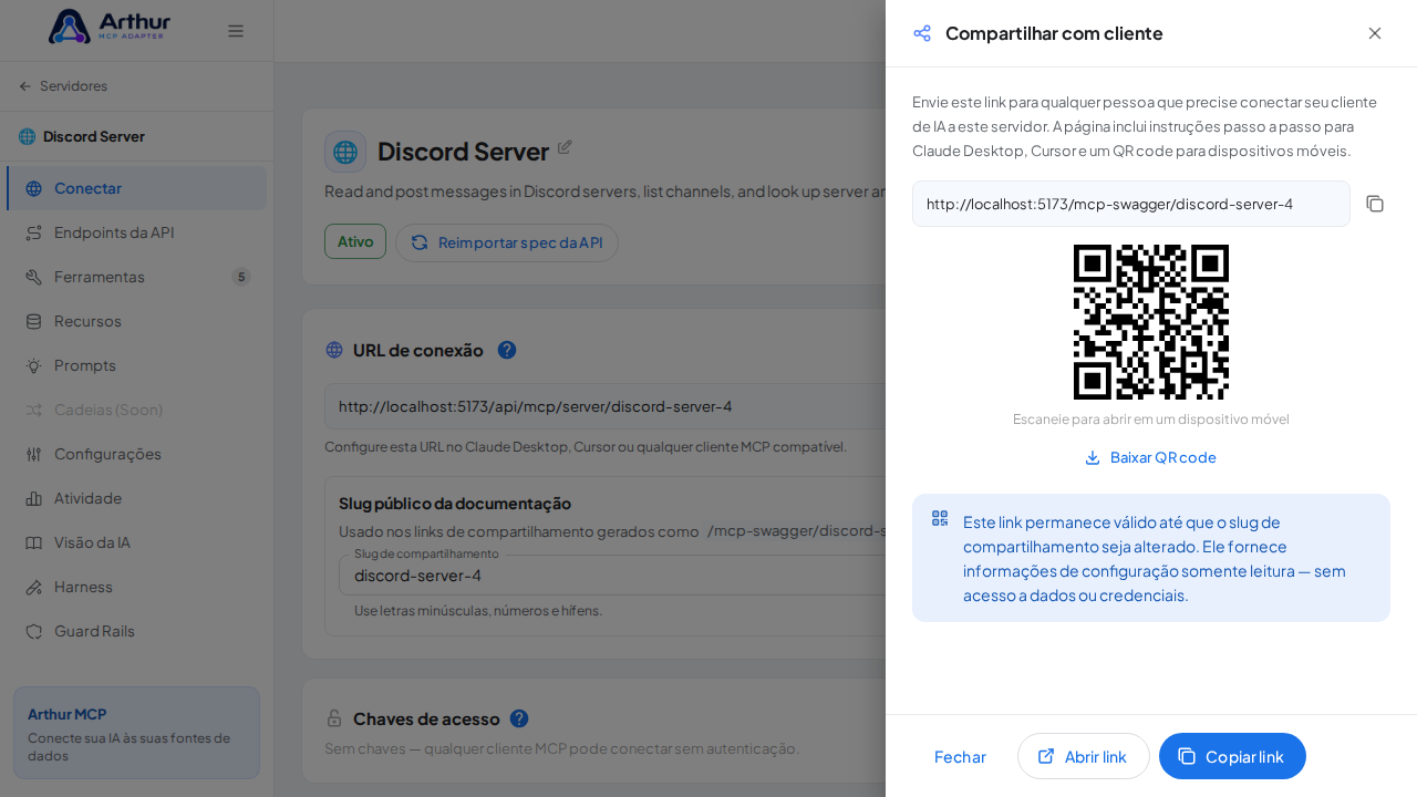 Mostre o link da documentação swagger e o QR code gerados para este servidor