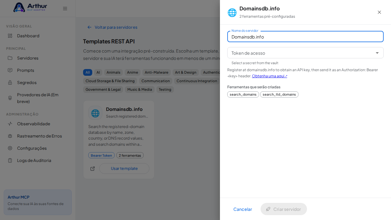 Abra o template Domainsdb.info com suas ferramentas pré-configuradas
