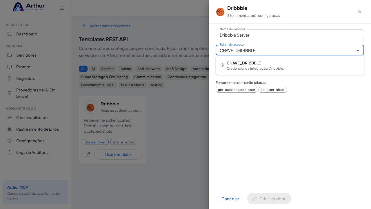 Escolha o segredo CHAVEDRIBBBLE nas sugestões do cofre