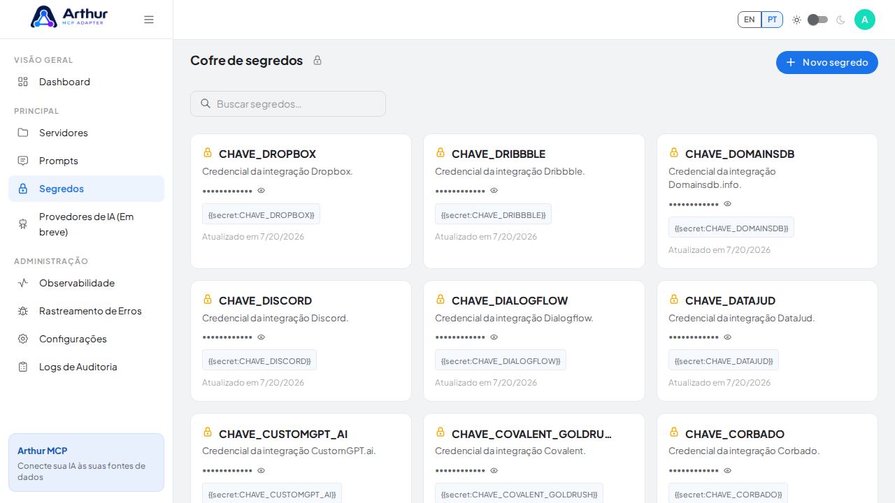 Abra o Cofre de segredos para guardar a credencial do Eden antes de usar o template