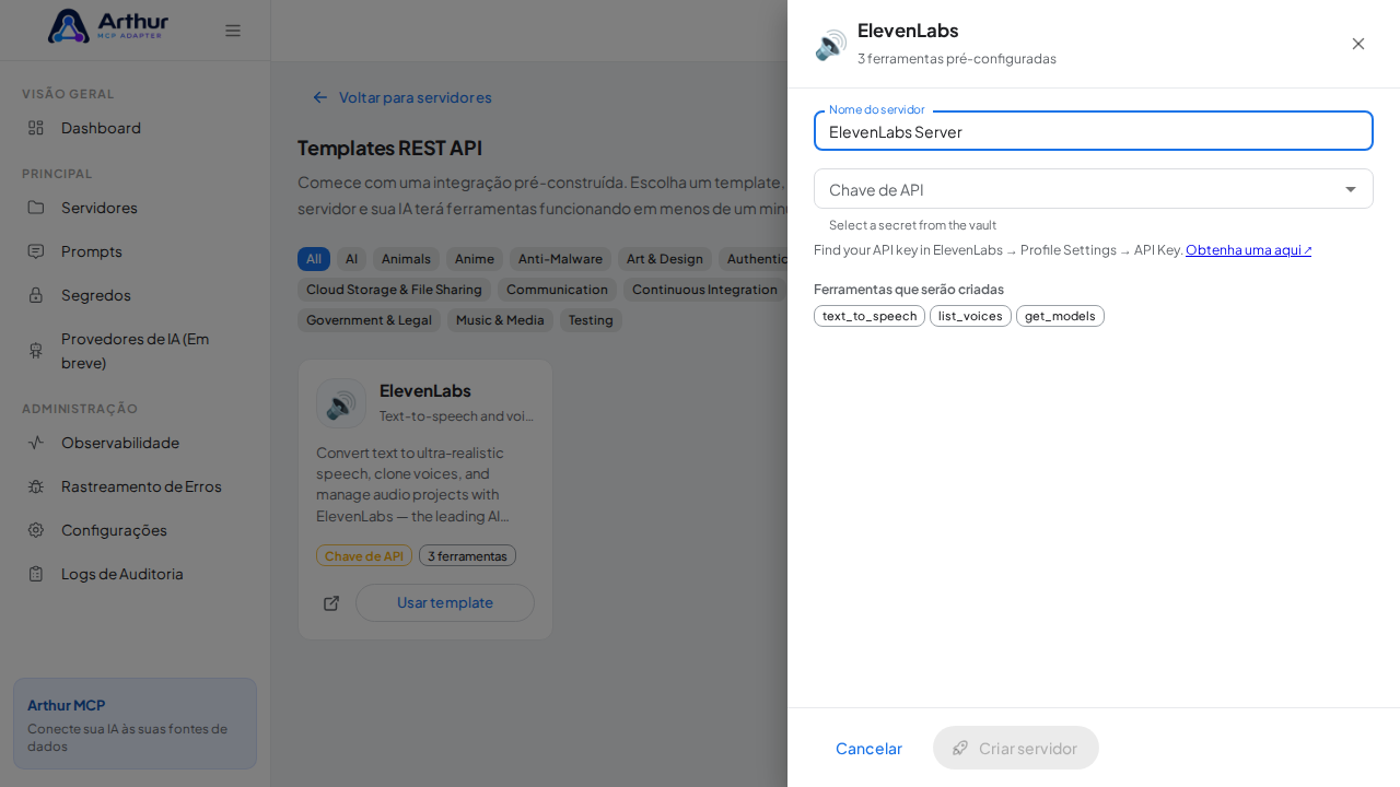 Nomeie o servidor com o nome da integração que ele oferece