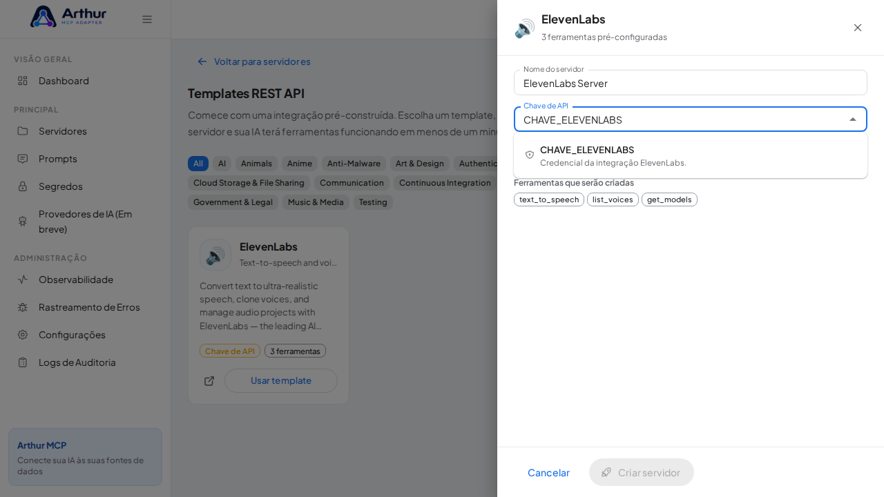 Escolha o segredo CHAVEELEVENLABS nas sugestões do cofre