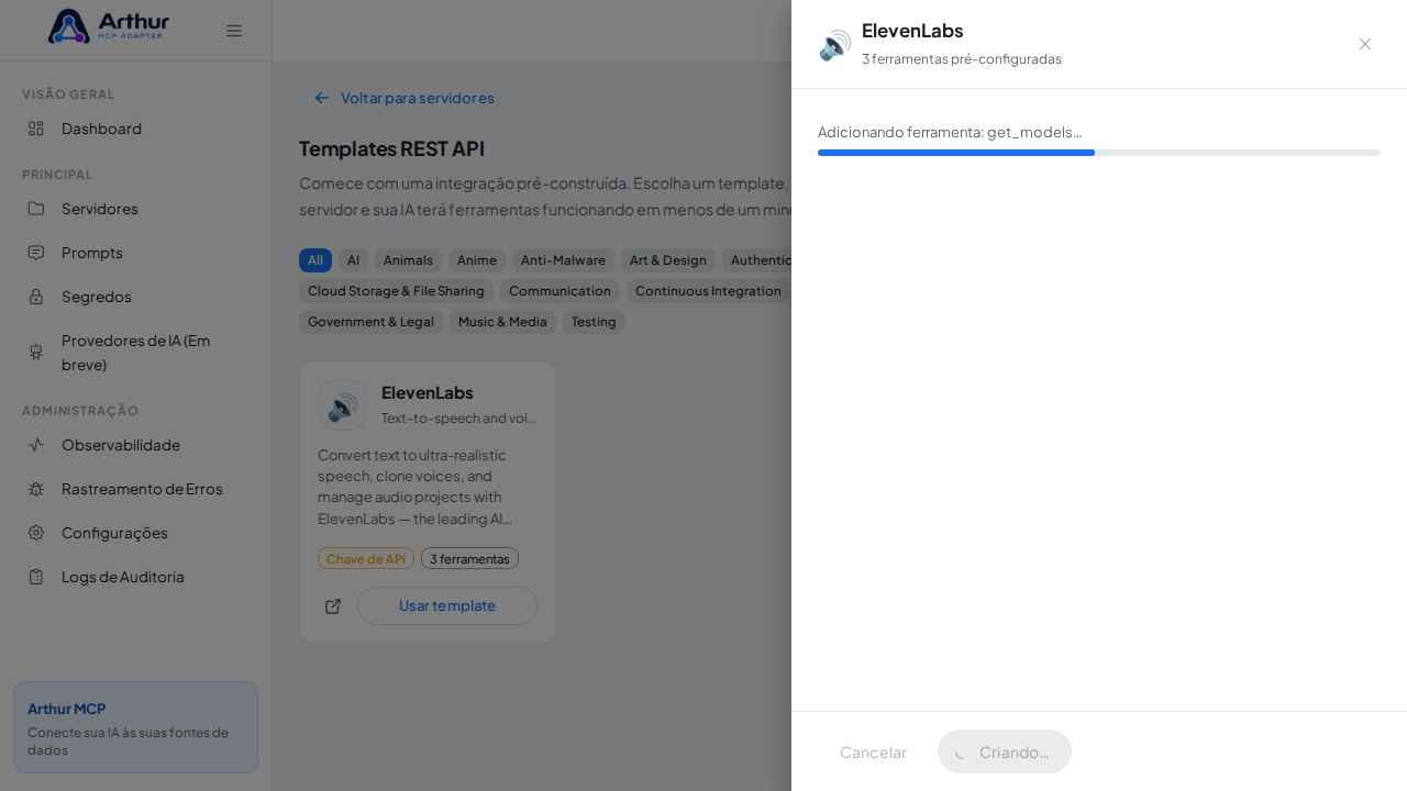 Crie o servidor ElevenLabs com as ferramentas pré-configuradas