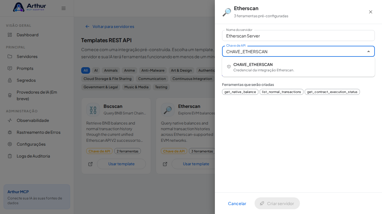 Escolha o segredo CHAVEETHERSCAN nas sugestões do cofre
