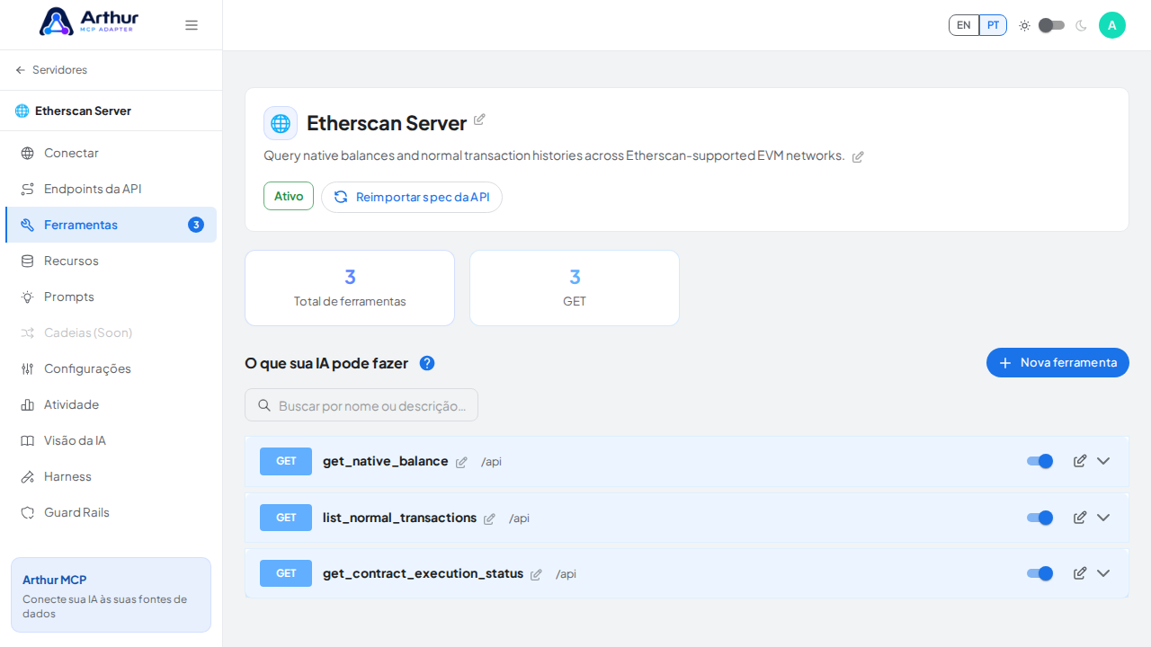 Revise as ferramentas geradas a partir do template Etherscan