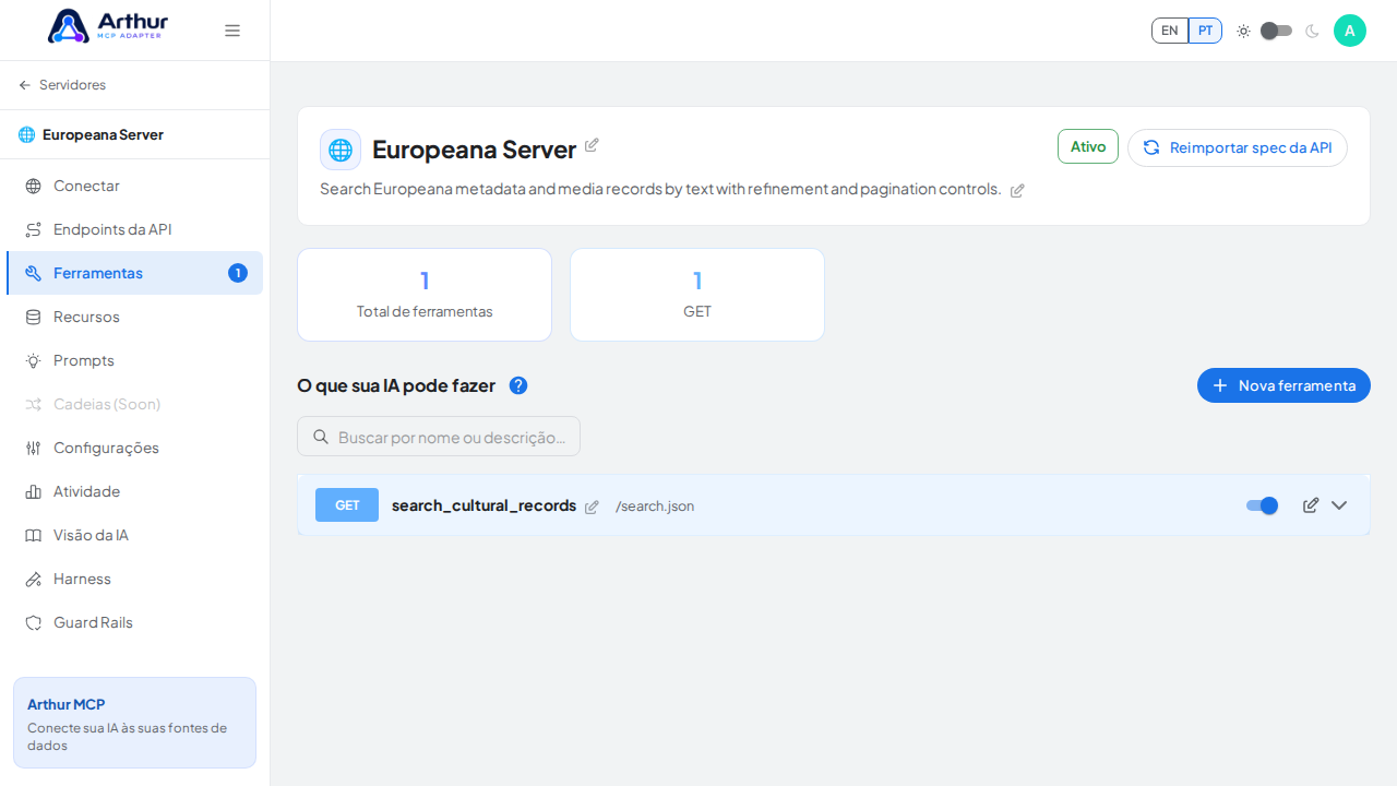 Revise as ferramentas geradas a partir do template Europeana
