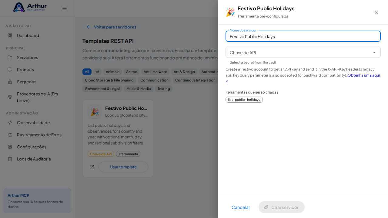 Abra o template Festivo Public Holidays com suas ferramentas pré-configuradas