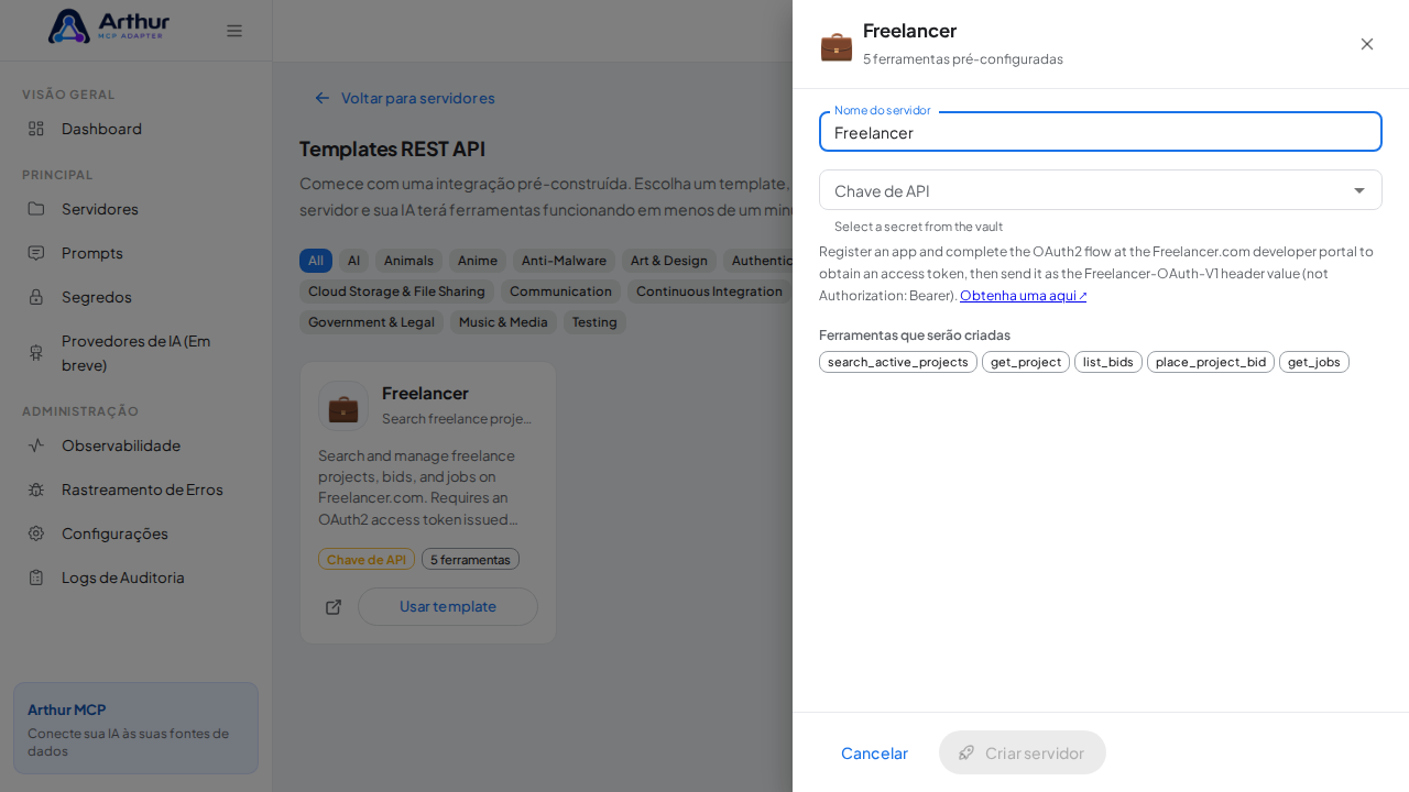 Abra o template Freelancer com suas ferramentas pré-configuradas