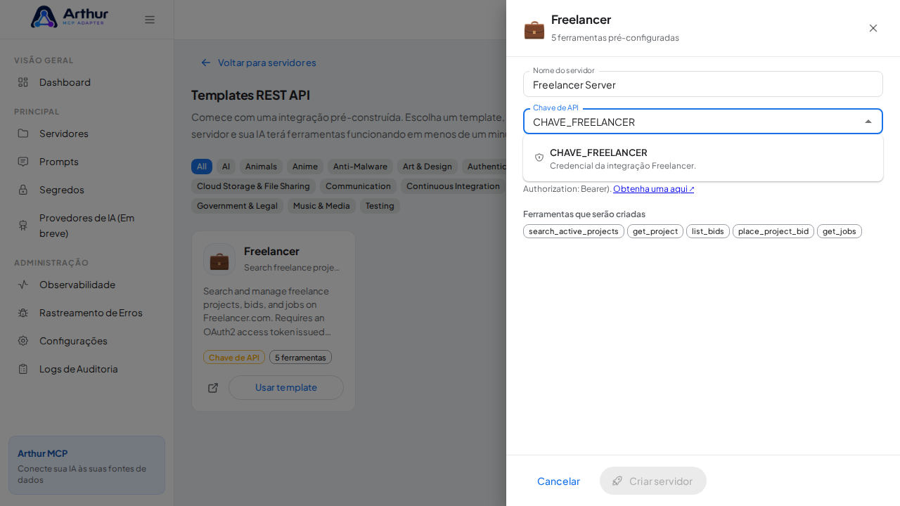 Escolha o segredo CHAVEFREELANCER nas sugestões do cofre