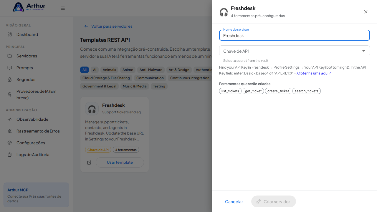 Abra o template Freshdesk com suas ferramentas pré-configuradas