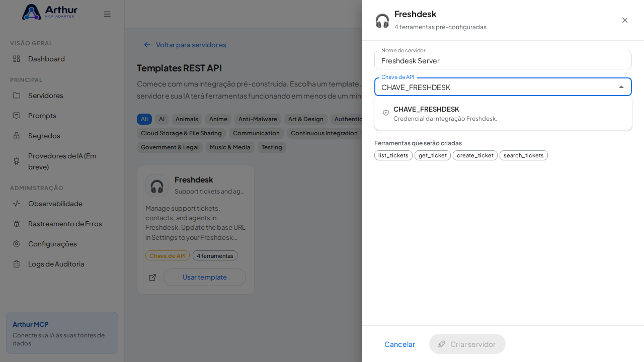 Escolha o segredo CHAVEFRESHDESK nas sugestões do cofre
