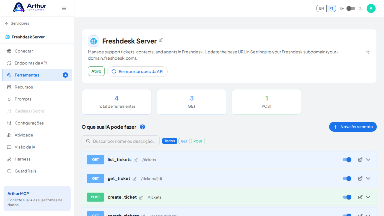Revise as ferramentas geradas a partir do template Freshdesk