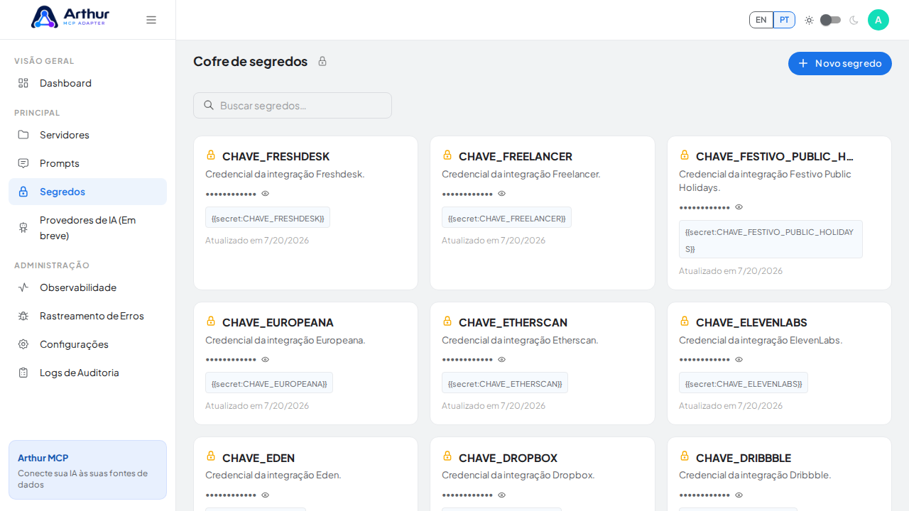 Abra o Cofre de segredos para guardar a credencial do Gcore Storage antes de usar o template