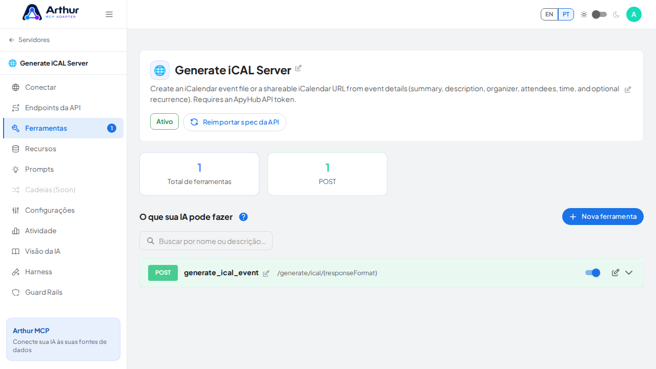 Revise as ferramentas geradas a partir do template Generate iCAL
