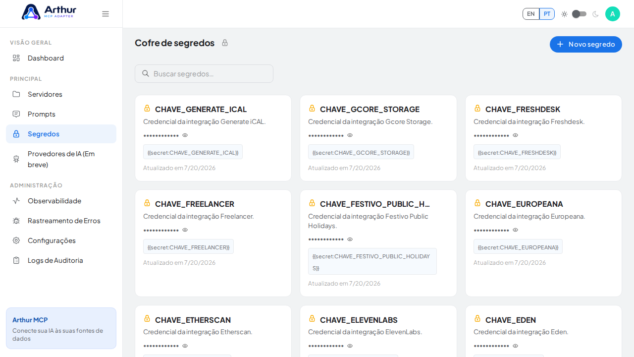 Abra o Cofre de segredos para guardar a credencial do GetGenAI (Packaging Compliance Review) antes de usar o template