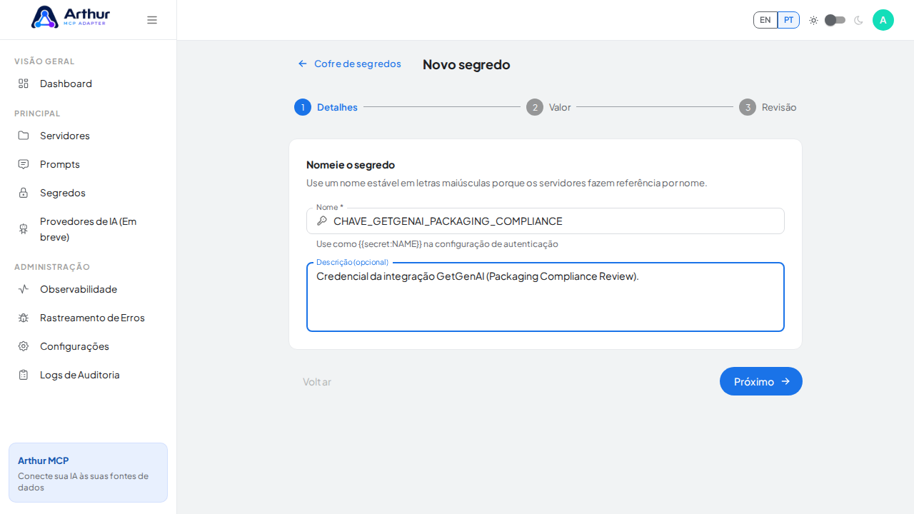 Registre a finalidade da credencial para reconhecê-la depois