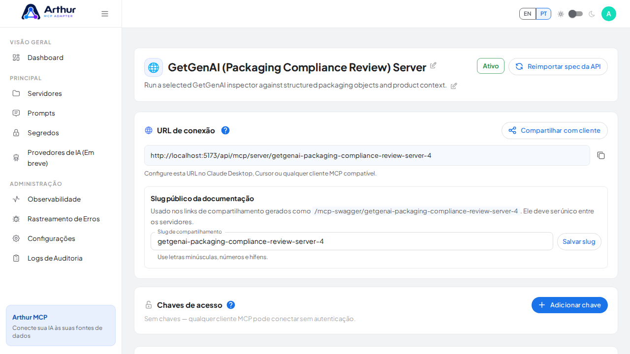 Crie o servidor GetGenAI (Packaging Compliance Review) com as ferramentas pré-configuradas