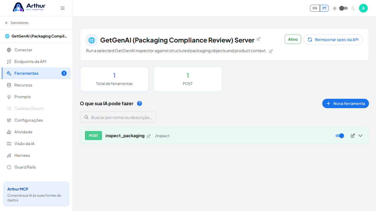 Revise as ferramentas geradas a partir do template GetGenAI (Packaging Compliance Review)