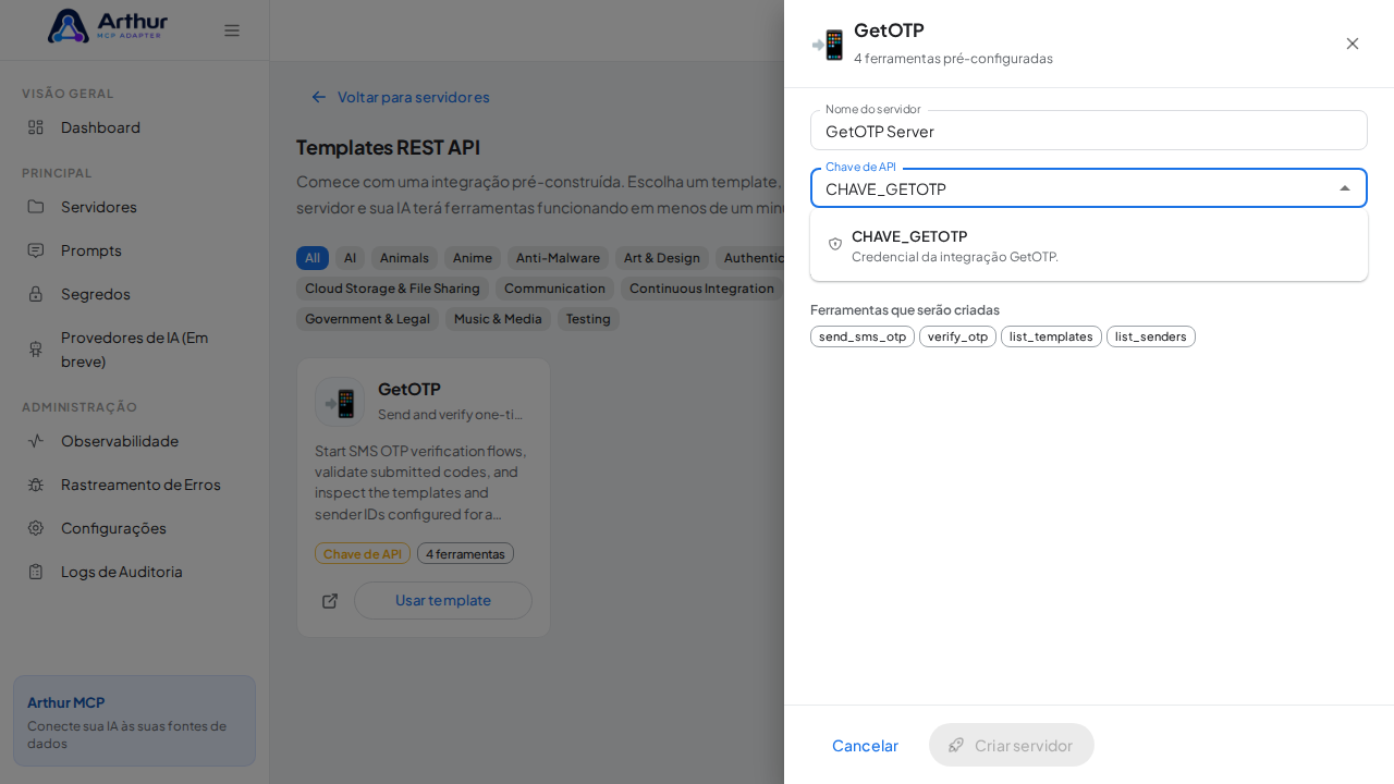 Escolha o segredo CHAVEGETOTP nas sugestões do cofre