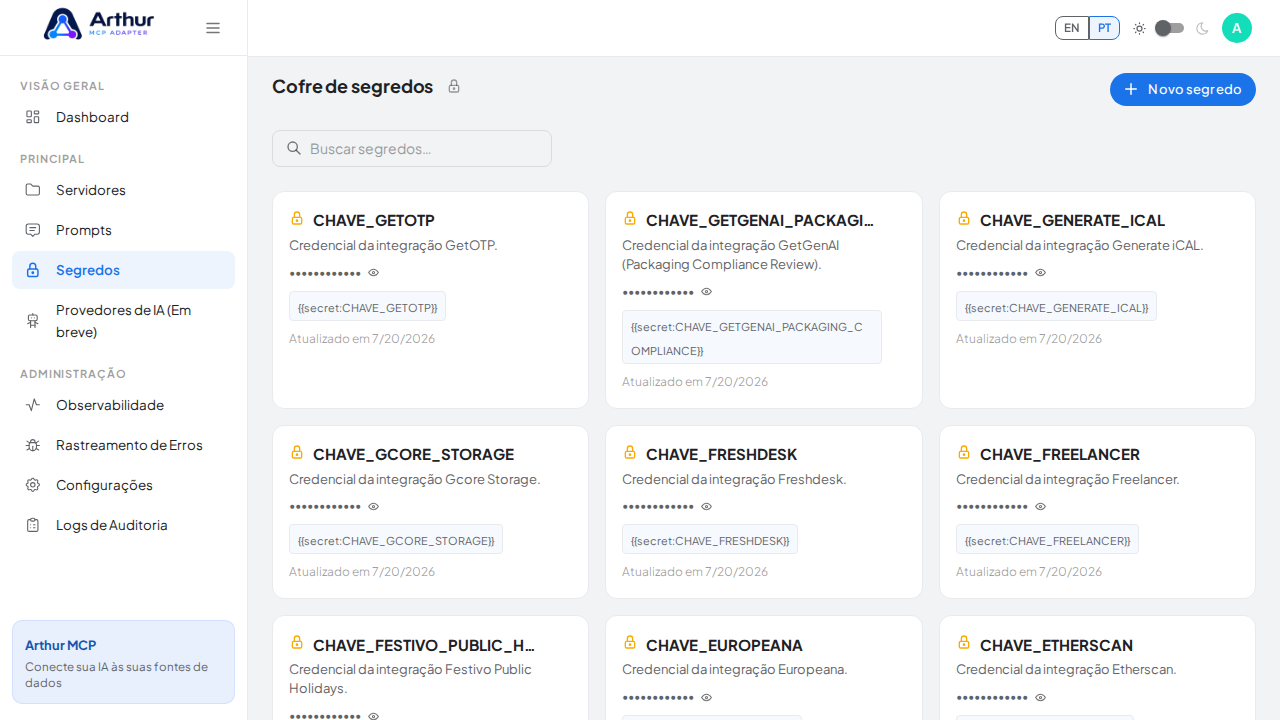 Abra o Cofre de segredos para guardar a credencial do Giphy antes de usar o template